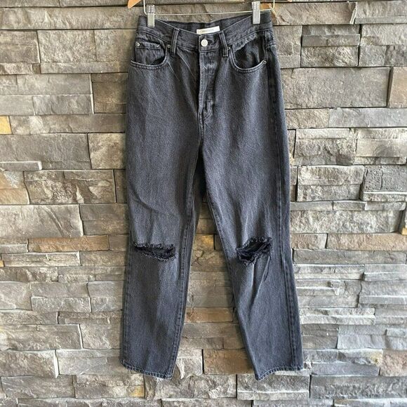 Pacsun Dad Jeans Distressed‎ Black Button Fly 100% Cotton Waist 25” High Rise - Picture 1 of 6
